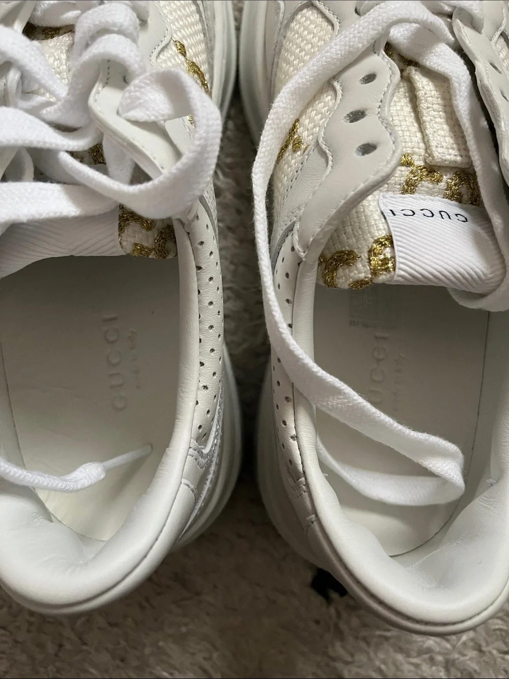 Gucci White Sneakers with Gold GG Embroidery size 6 new - Picture 6 of 14